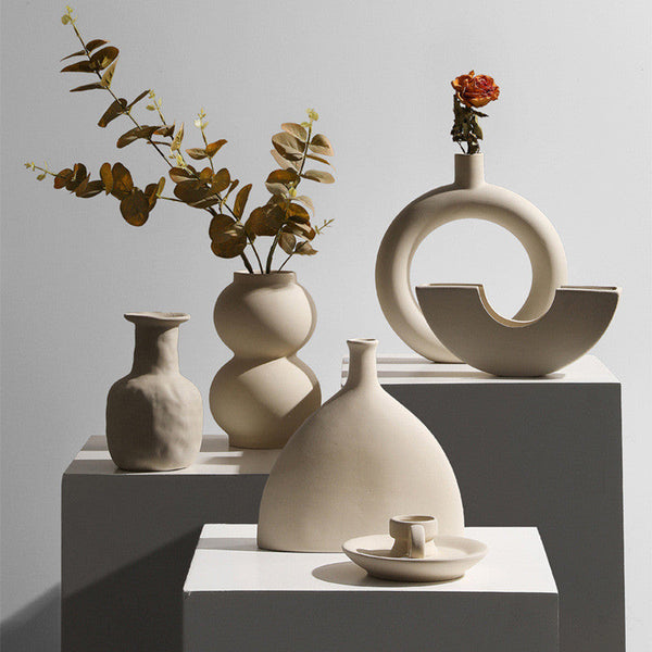 Modern Minimalist Ceramic Vase Flower Ornaments - Moon Store